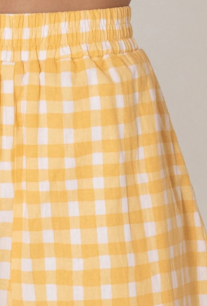 DELTA SHORTS - MUSTARD/ BLUSH CHECK^Girl and the Sun Cheap